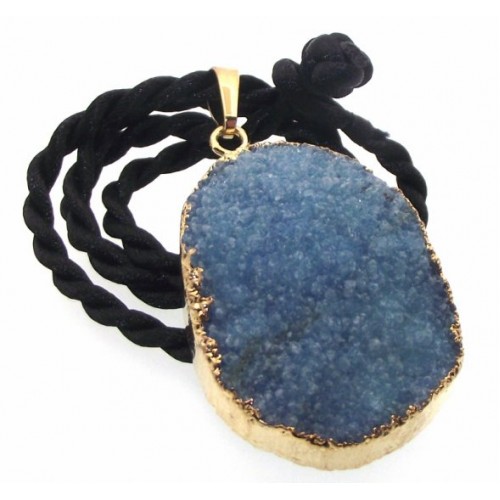 Druzy Blue Quartz Crystal Electroplated Pendant Design 08